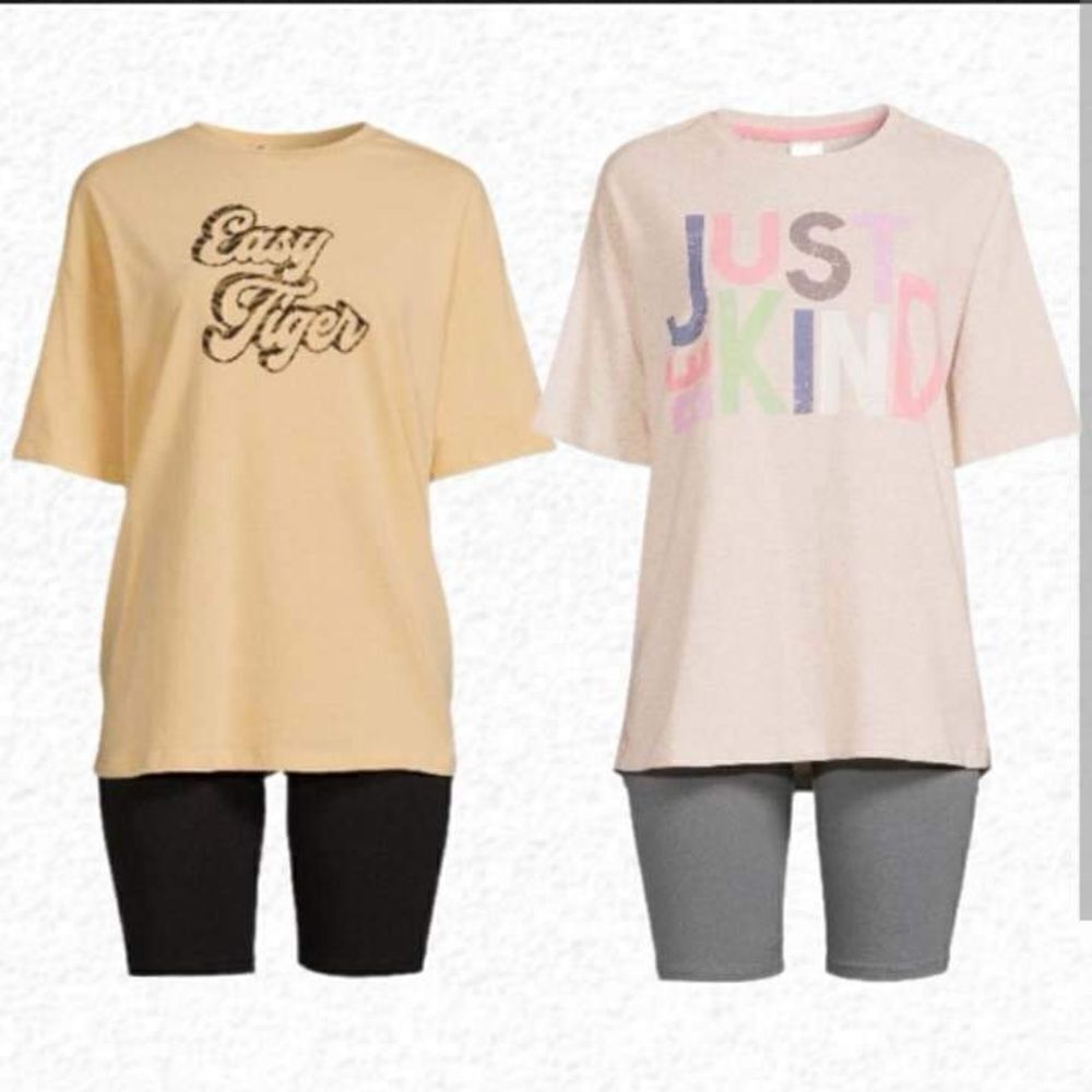 Short Sleeve T-shirt Top & Lounge Bike Workout Active Short & Tee 2-Pack Size S